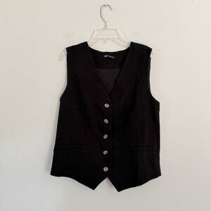 pretty garden // black linen vest tank top M